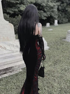 Halloween Embroidered Patchwork Halter Maxi Dress
