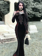 Halloween Embroidered Patchwork Halter Maxi Dress