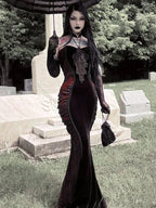 Halloween Embroidered Patchwork Halter Maxi Dress