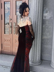 Halloween Embroidered Patchwork Halter Maxi Dress