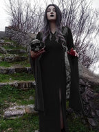 Vintage Halloween Lace Patchwork Flare Sleeve Maxi Dress