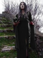 Vintage Halloween Lace Patchwork Flare Sleeve Maxi Dress