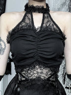 Lace Patchwork Halter Mini Dress