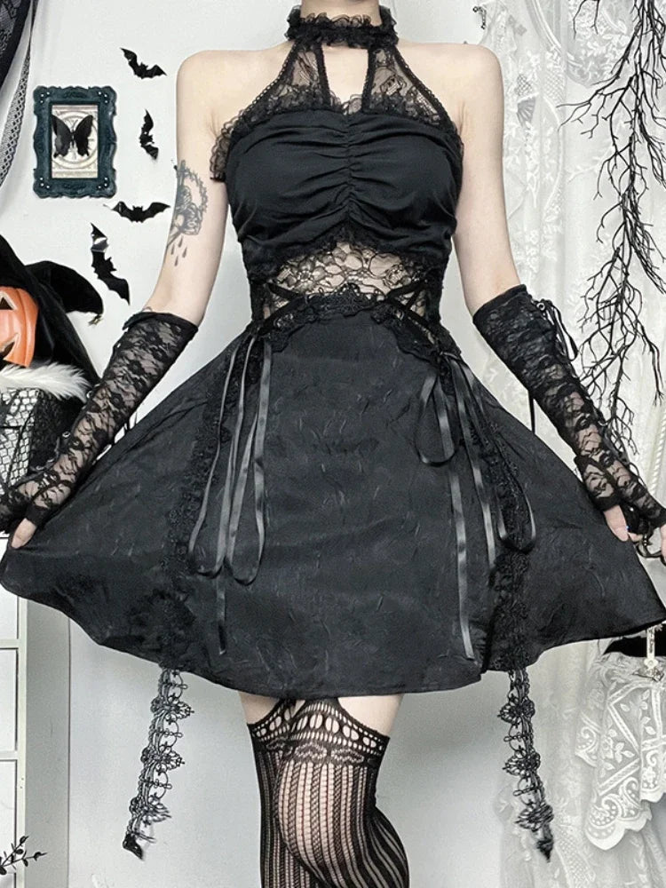 Lace Patchwork Halter Mini Dress Main image