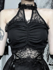 Lace Patchwork Halter Mini Dress