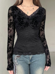 Sheer Lace V-neck Knit Top