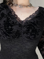 Sheer Lace V-neck Knit Top