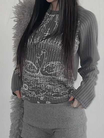 Emo Printed O-neck Knit Top