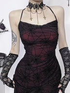 Vintage Dark Spider Web High Waist Maxi Dress