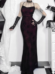 Vintage Dark Spider Web High Waist Maxi Dress