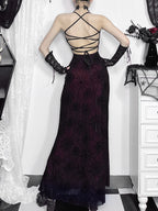 Vintage Dark Spider Web High Waist Maxi Dress