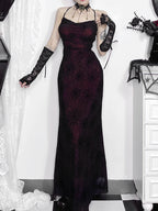 Vintage Dark Spider Web High Waist Maxi Dress