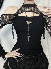 Mesh Hollow Sleeve Knit Top