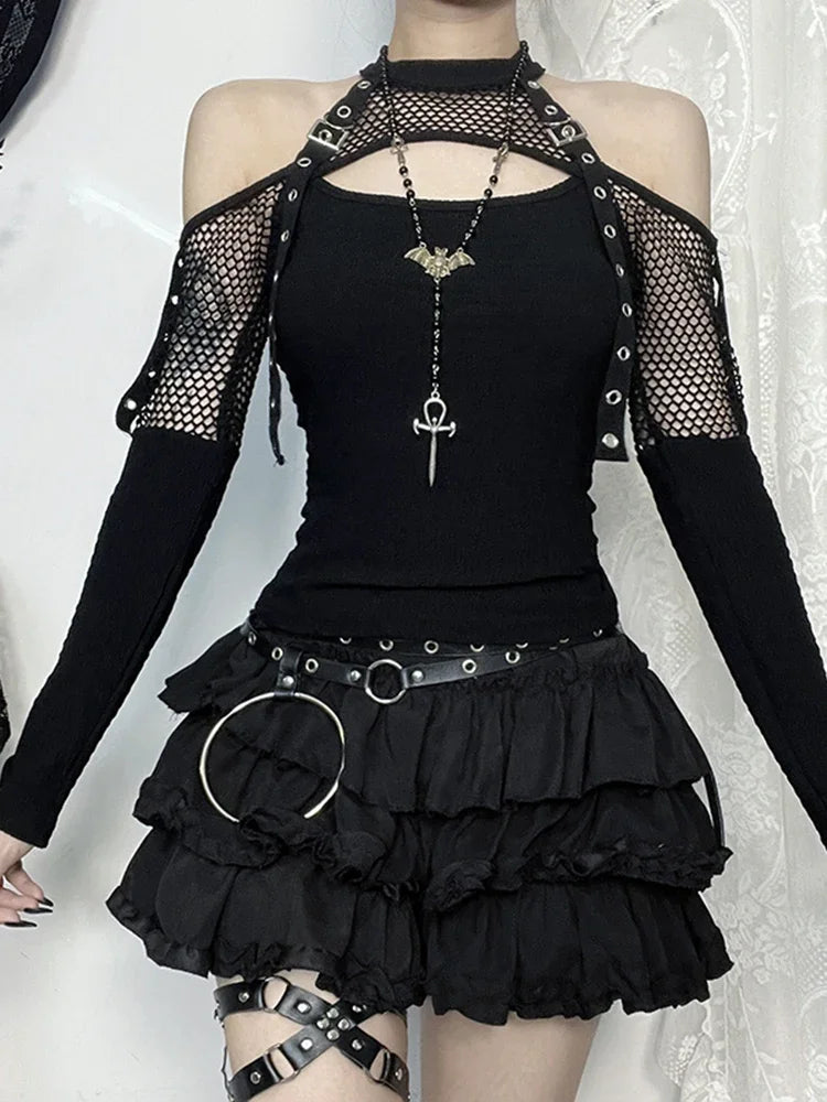 Mesh Hollow Sleeve Knit Top