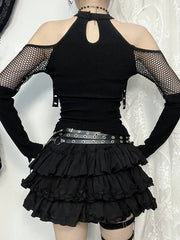 Mesh Hollow Sleeve Knit Top