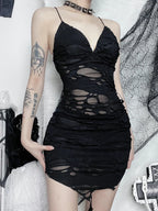 Tattered Strapless Mini Dress