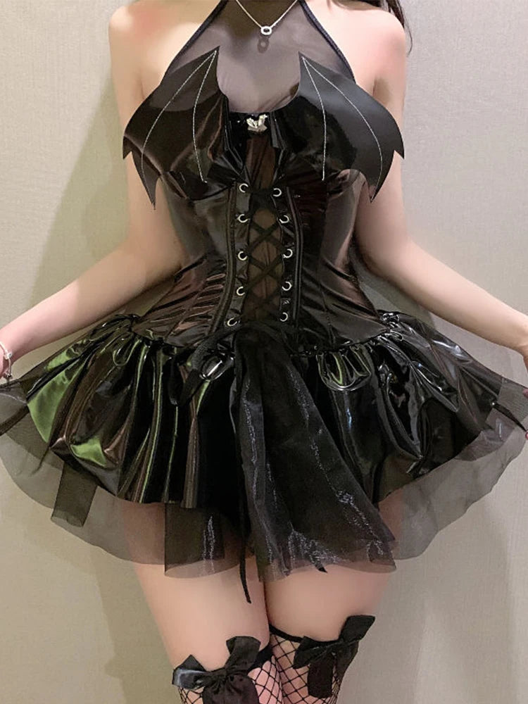 Bandage Hollow Bat Mini Dress