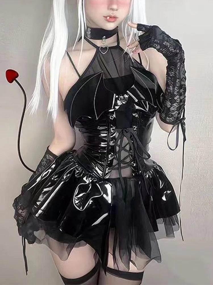 Bandage Hollow Bat Mini Dress