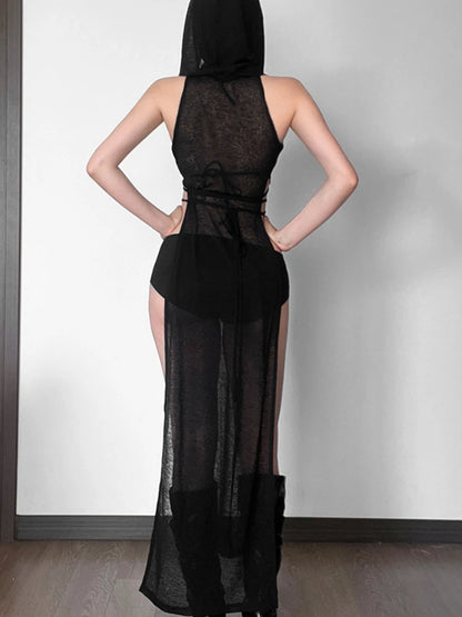 Sexy Punk Mesh Hollow Hooded Maxi Dress