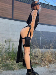 Sexy Punk Mesh Hollow Hooded Maxi Dress