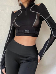 Buckle Patchwork Knit Top