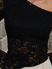 Sheer Slash Collar Knit Top