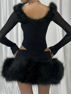 Fur Collar V-neck Knit Top