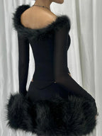 Fur Collar V-neck Knit Top