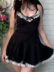 Black Lace Bow Mini Dress
