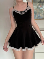 Black Lace Bow Mini Dress