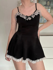 Black Lace Bow Mini Dress