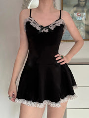 Black Lace Bow Mini Dress