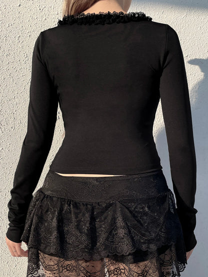 Lace Button Sleeve Knit Top