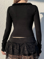 Lace Button Sleeve Knit Top