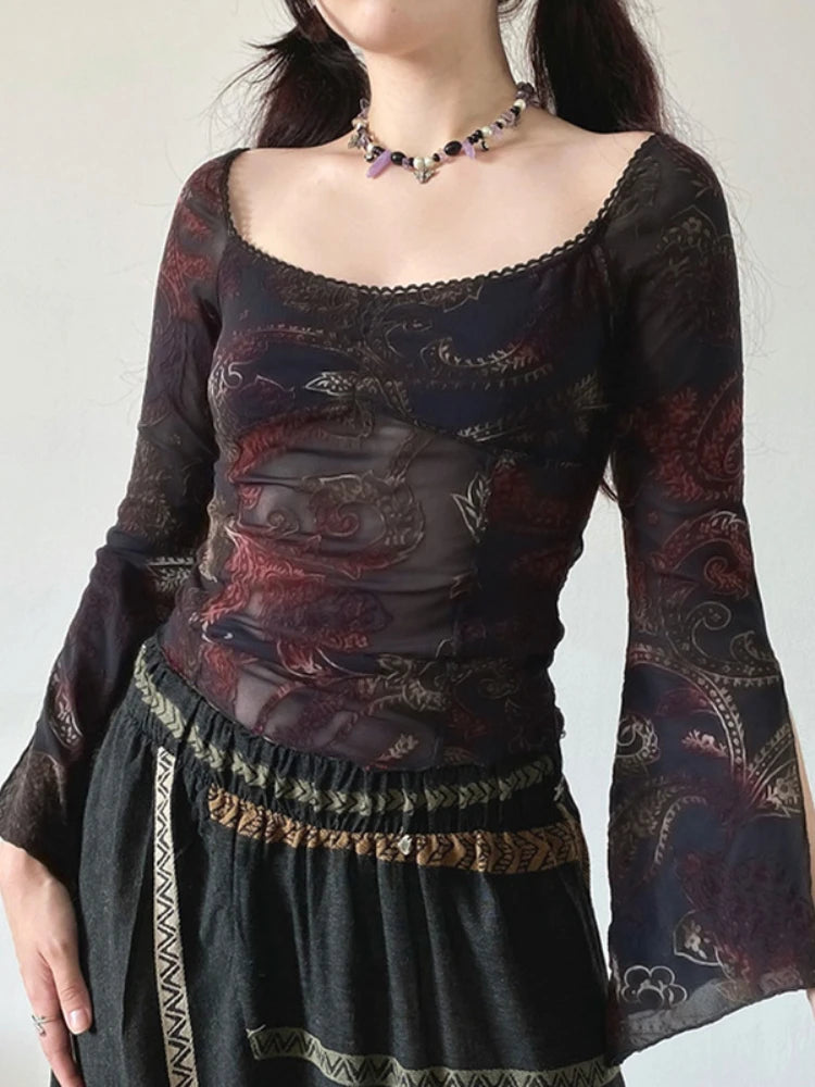 Floral Square Collar Knit Top Main image