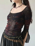 Floral Square Collar Knit Top