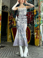 Emo Y2K Butterfly Printed High Waist Maxi Dress