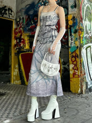 Emo Y2K Butterfly Printed High Waist Maxi Dress