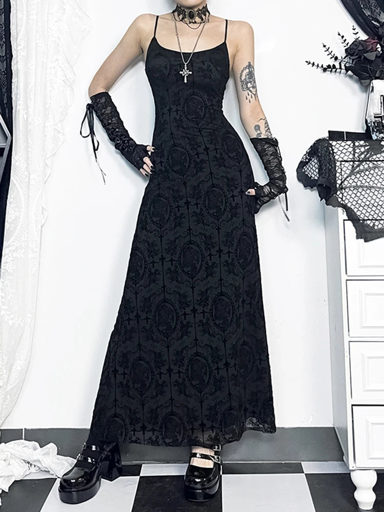 High Waist Flocking Party Maxi Dress