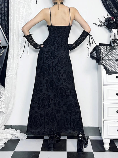 High Waist Flocking Party Maxi Dress