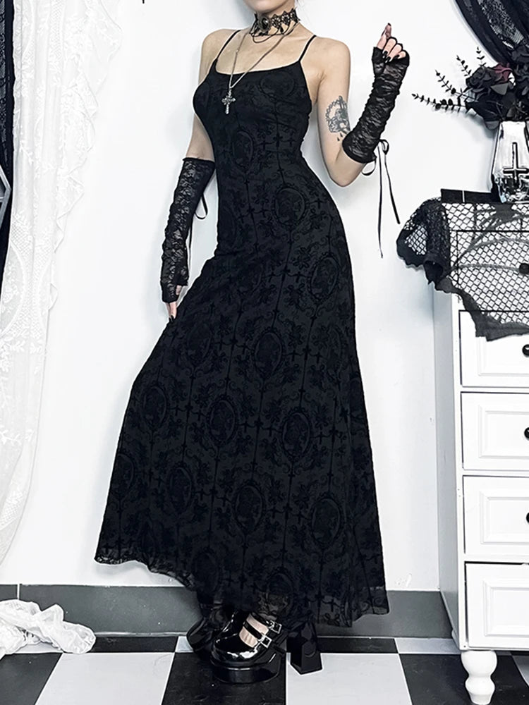 High Waist Flocking Party Maxi Dress