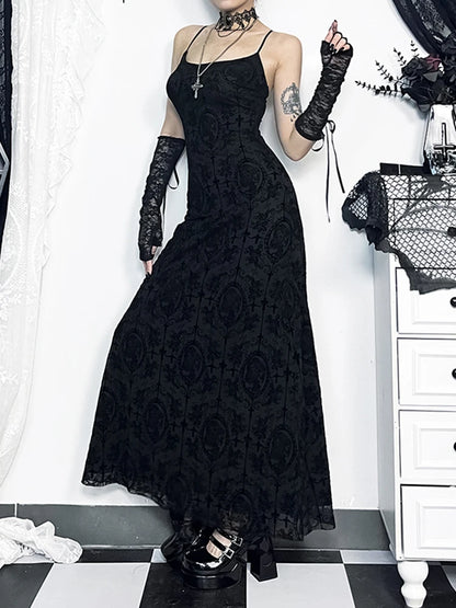 High Waist Flocking Party Maxi Dress
