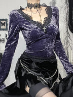 Velvet Lace Patchwork Knit Top