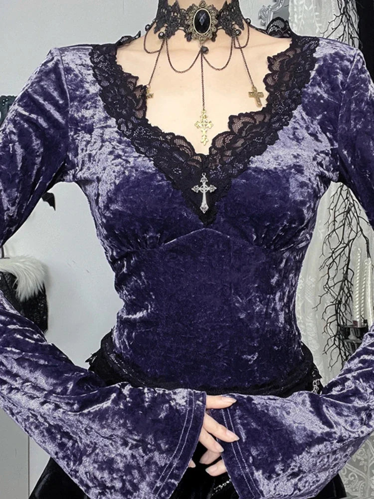 Velvet Lace Patchwork Knit Top Main image