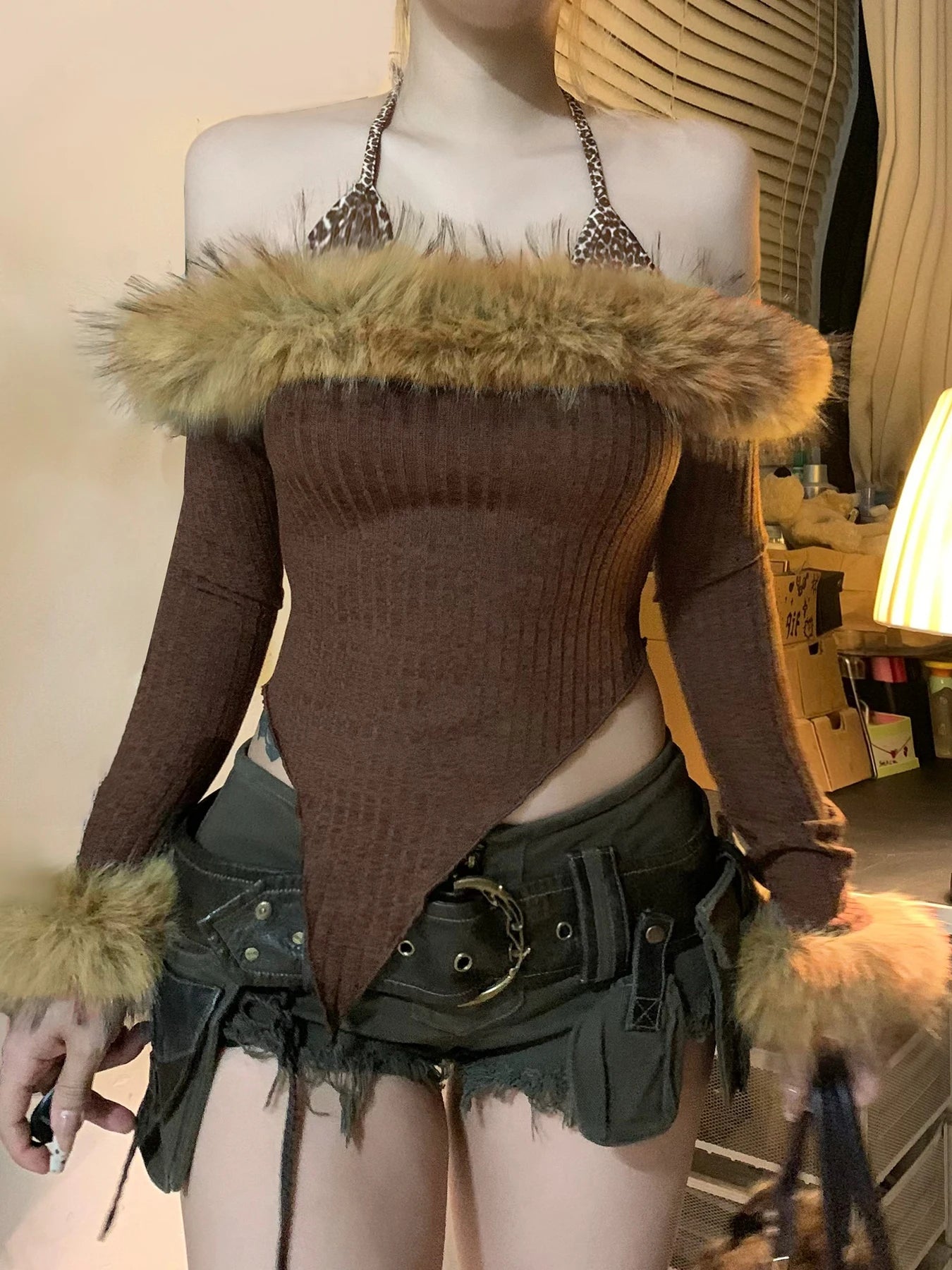 Fur Halter Knit Top Main image