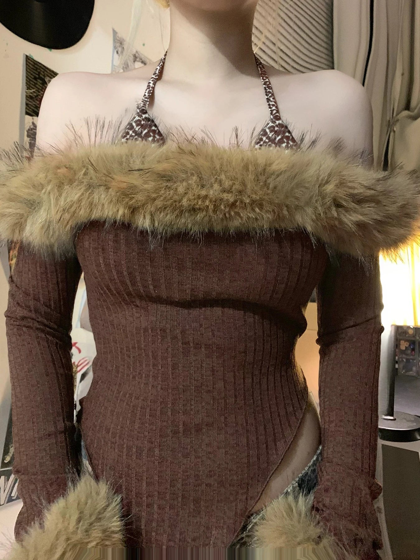 Fur Halter Knit Top Secondary image