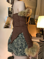 Fur Halter Knit Top