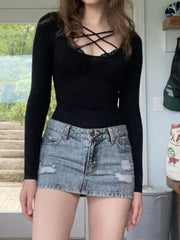 Hollow Lace Sleeve Knit Top