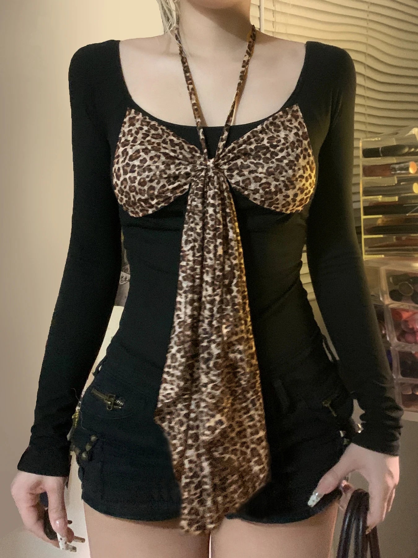 Leopard Bow Halter Knit Top Main image