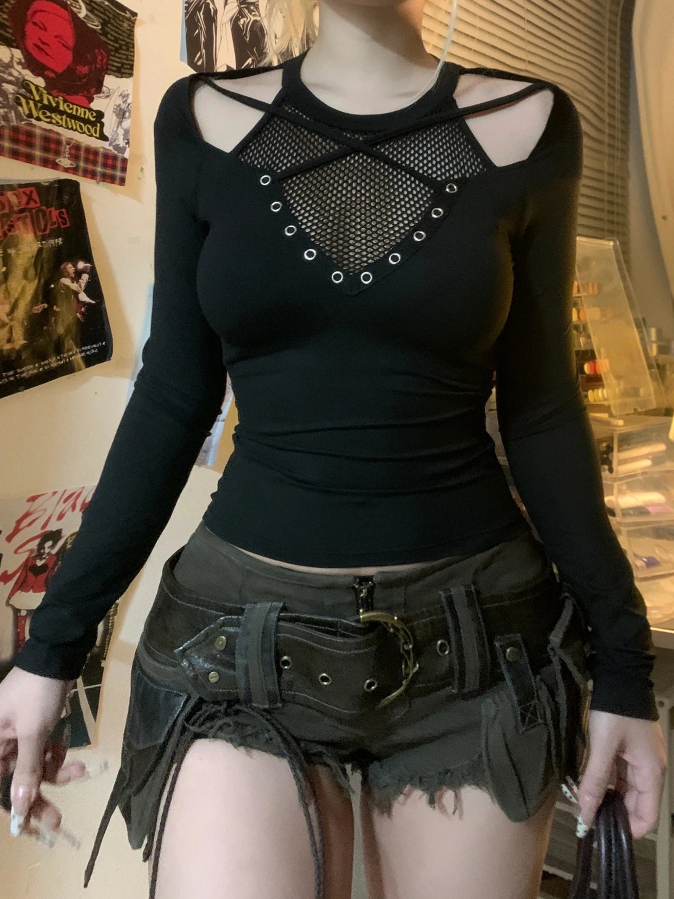 Mesh Hollow Sleeve Knit Top Main image